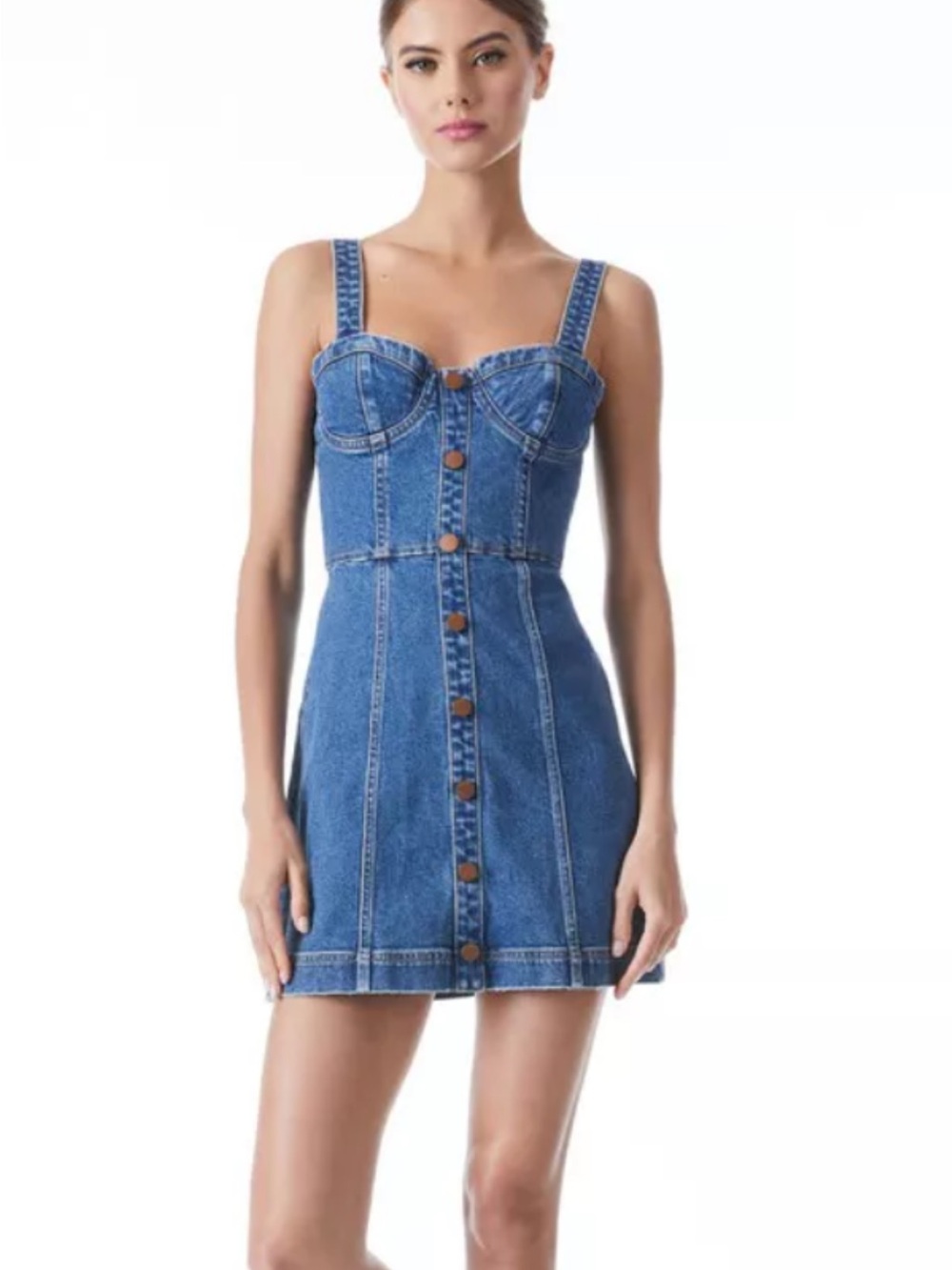 Alice + Olivia Blue Denim Button-Front Mini Dress